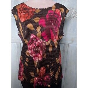 JTB Women's Black Pink Purple Floral Sleeveless Blouse Size Large Made In USA